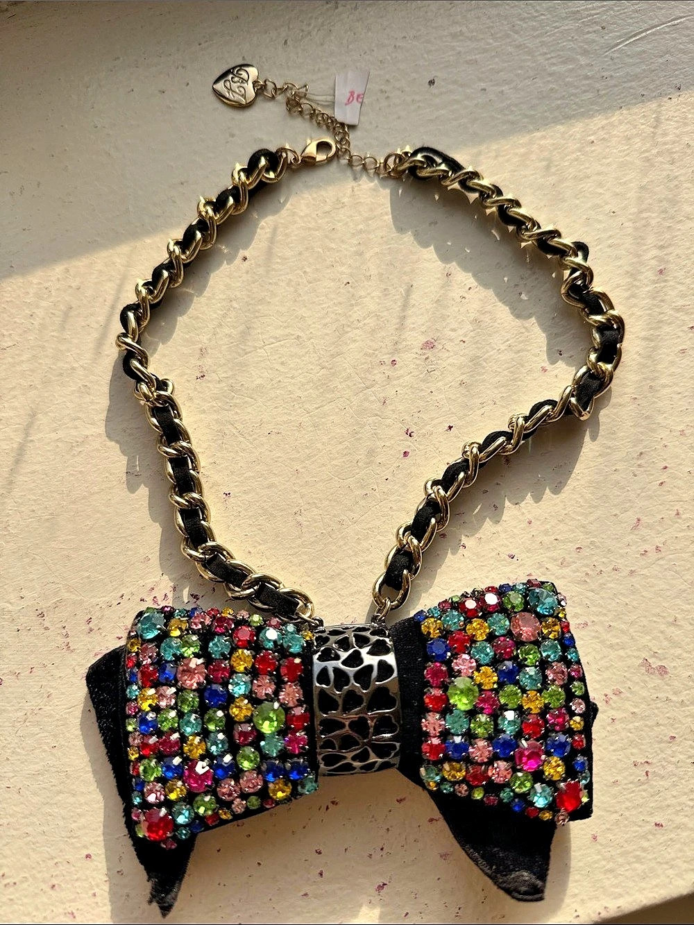 Betsey Johnson Mesh Bow Statement Necklace Multicolor